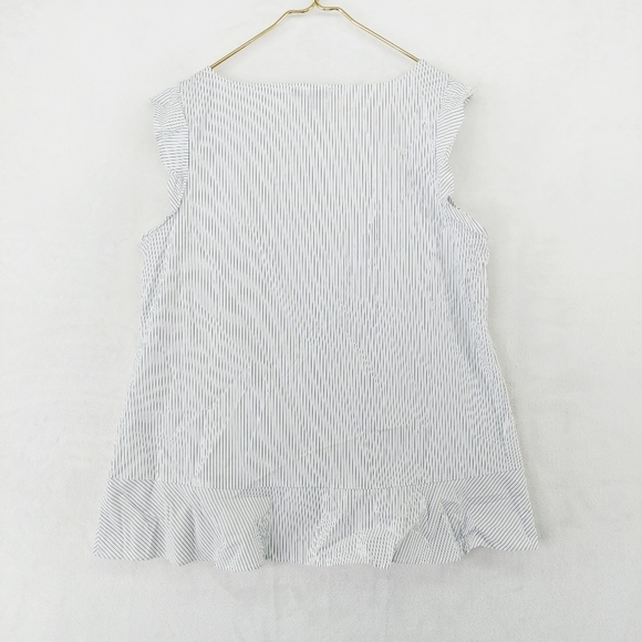 Banana Republic White Blue Fine Stripe Cotton Ruffle Front Sleeveless Top P2540 - Picture 4 of 7